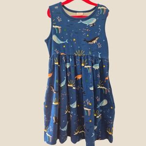 Hanna Andersson Blue Whale Rainbow Sleeveless Pocket Play Dress Kids 6-7 120cm